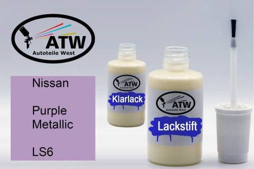 Nissan, Purple Metallic, LS6: 20ml Lackstift + 20ml Klarlack - Set, von ATW Autoteile West.